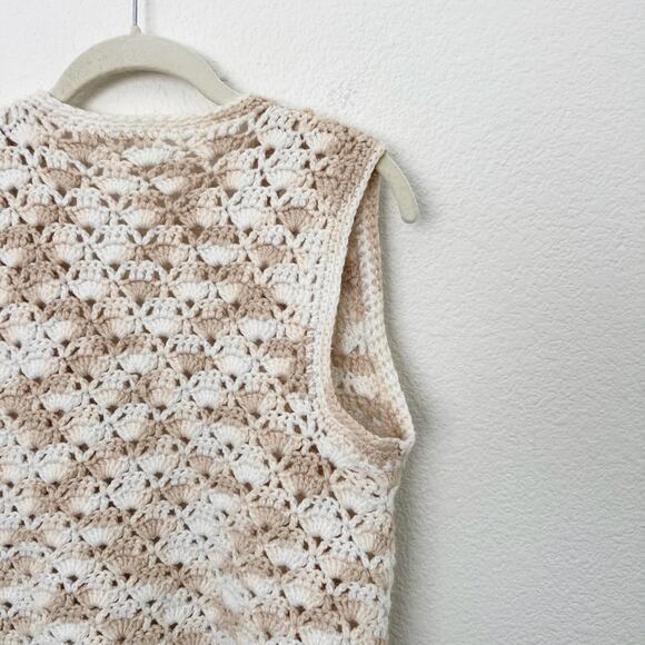 [Vintage] Handmade Crochet Knit Beige Cream Open Vest Boho Size Small Medium - Picture 6 of 8